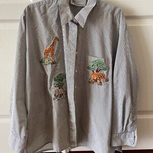 Mili Designs safari applique with rhinestones long sleeved Women's blouse XL